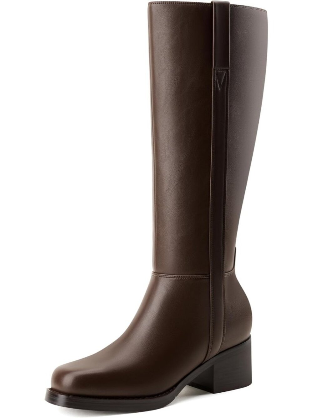 Women's Dark Brown Knee High Boots Square Toe Platform Chunky Low Heel Boots